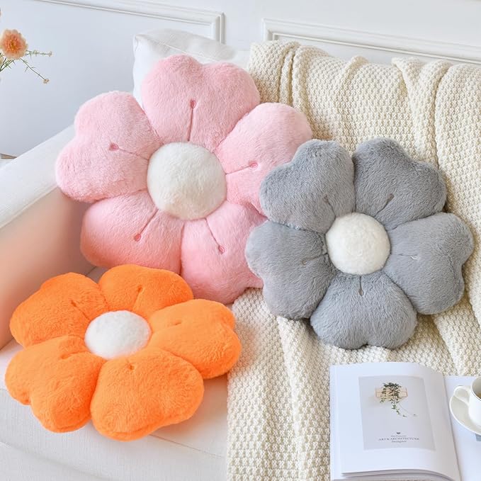 Flower Pillow, Flower Shaped Pillow Decorative Throw Pillows for Bed Couch, Cute Daisy Pillow Dorm Decor Floor Seating Cushion (Orange, 15 Inches)