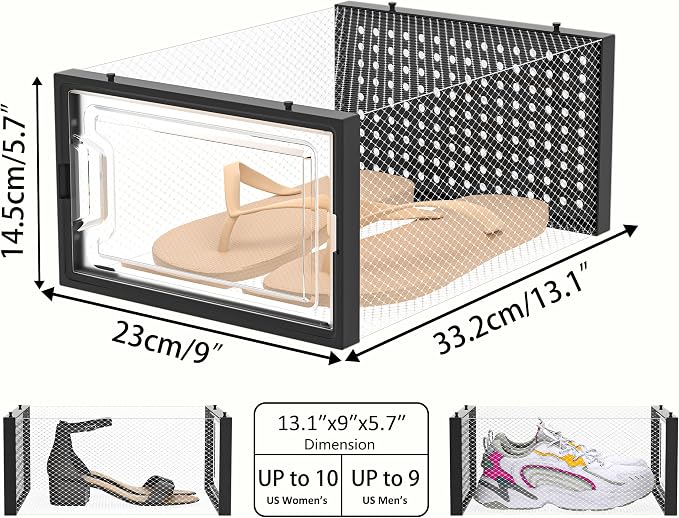HOMIDEC Shoe Storage, 12 Pack Shoe Organizer for Closet, Shoe Boxes Clear Plastic Stackable Shoe Containers with Lids for Size 10 - Image 3