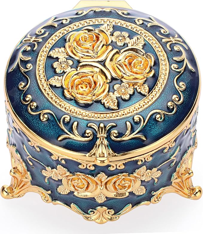 Hipiwe Antique Metal Jewelry Box Ring Earring Treasure Chest Case Small Trinket Box Round Jewelry Display Box Necklace Organizer Wedding Birthday Gift Home Decor, 3x3x2.4 inch by Hipiwe