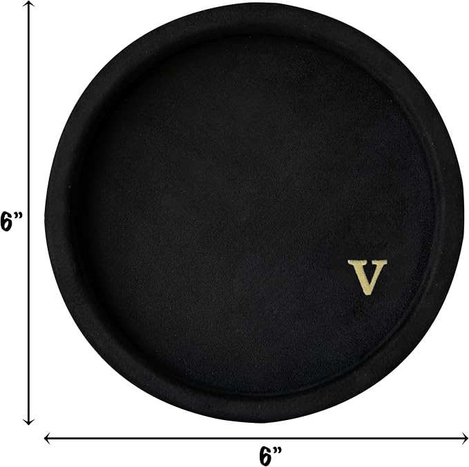COLLECTIVE HOME - Velvet Jewelry Tray, 6" Monogrammed Jewelry Dish, Smooth Velour Display Dish for Rings, Earrings, Necklaces, Makeup, Personalized Gifts for Women (Black-v) - Image 2