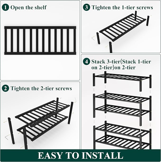 Smiry Shoe Rack, 5 Tier Bamboo Shoe Organizer, Stackable Free Standing Wooden Shoe Storage Shelf for Closet, Entryway, Front Door Entrance, Black - Image 6