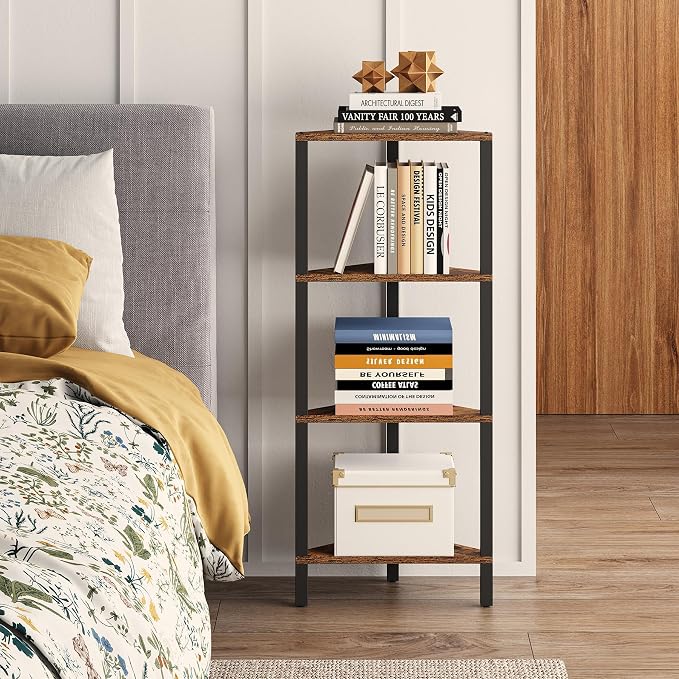 TUTOTAK Corner Shelf, 4-Tier Corner Bookshelf for Small Space, Narrow Display Corner Shelf Stand with Storage Rack, for Living Room, Bedroom, Rustic Brown BS05BB004 by ChoosetutotakFurnitureBuildYourCozyHome