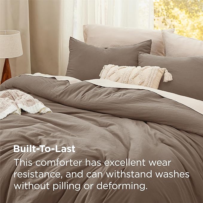 Bedsure California King Comforter Set, Brown Soft Prewashed Bedding for All Seasons, 3 Pieces GentleSoft™ Bed Set, 1 Lightweight Comforter (104"x96") and 2 Pillowcases (20"x36")