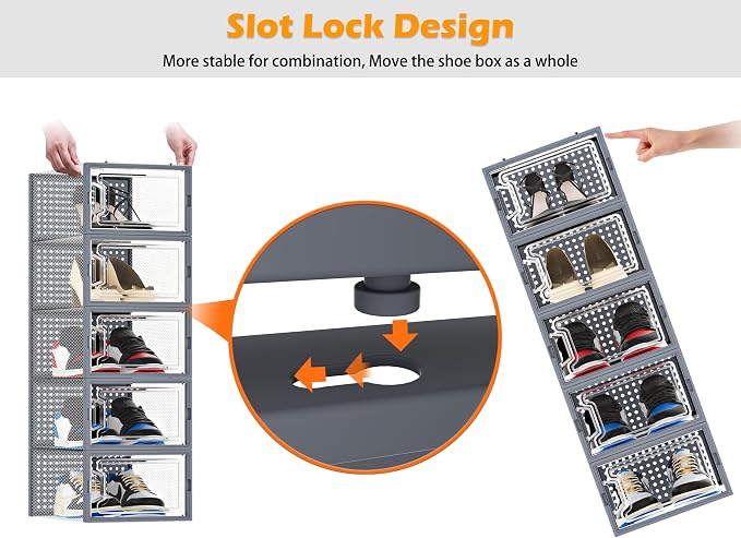HOMIDEC Shoe Storage, 12 Pack Shoe Organizer for Closet, Shoe Boxes Clear Plastic Stackable Shoe Containers with Lids for Size 10 - Image 6