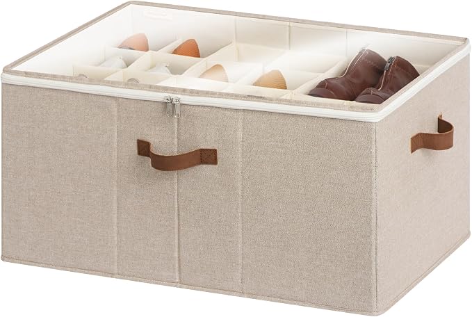StorageWorks Shoe Organizer for Closet, Fits up to 24 Pairs, Shoe Cubby Storage Containers with Adjustable Dividers and Clear Cover, Taupe by StorageWorks