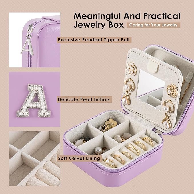 Travel Jewelry Case, Small Jewelry Box Organizer with Personalized Initials, Gifts for Girl Women, Wife Girlfriend Daughter Niece, Bridesmaid Gifts, Birthday - Image 3