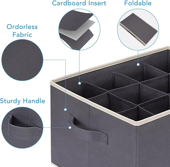 3 Pcs 12 Cell Large Size Pants Organizers for Clothes, Jeans, Sweater, T-shirt, Dress Stackable for Wardrobe Closet Drawer Organizer Storage Bin Container, Dark Grey - Image 4