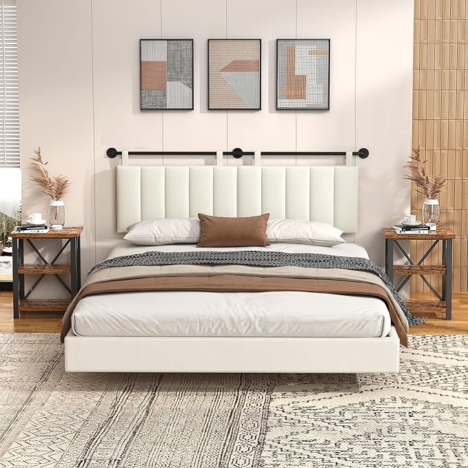 BSHOMGI King Headboards Only Wall Mounted Headboard for BedroomComfortable Velvet Vertical Channel Headboards for Adjustable Size Bed (Velvet Beige, King)