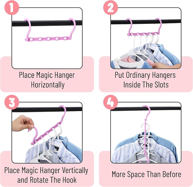 Mr. Pen- Space Saving Hangers for Clothes, 8 pcs, Playful Pop Colors, Plastic Multi Clothes Hangers Space Saving, 5 Slots, 360° Rotating Hooks - Image 5
