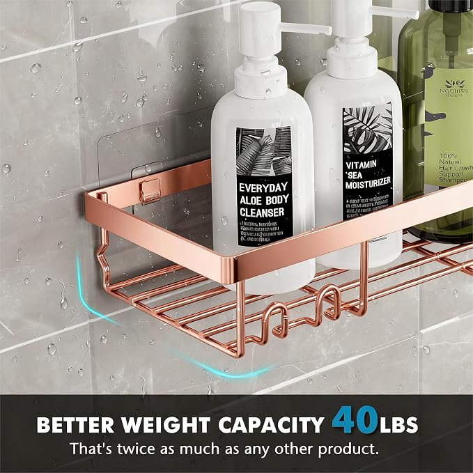 Moforoco Shower Caddy Shelf Organizer Rack, Self Adhesive Black Bathroom Shelves Basket, Home Farmhouse Wall Inside Organization and Storage Decor Rv Accessories, First Camper Apartment Essentials - Image 5