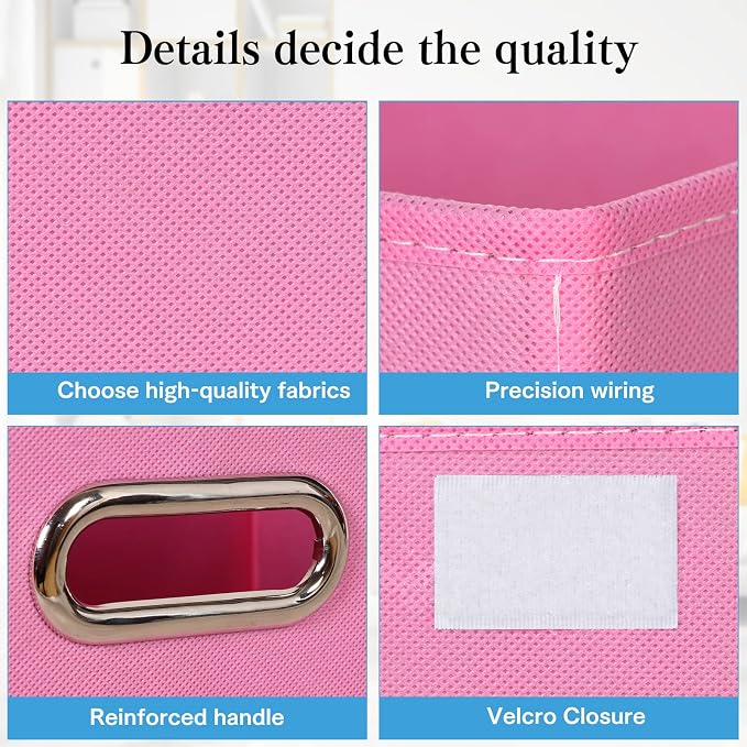 STOREONE Fabric Storage Cube Bins Foldable Organizer Container Collapsible Basket with Lids and Metal Handles, for Home, Bedroom, Closet 8 Pcs (Pink) - Image 7