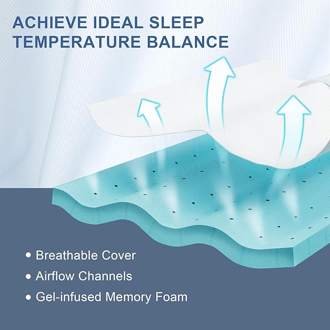 2 Inch Memory Foam Mattress Topper Twin XL, Memory Foam Pad with Removable & Washable Cover, Bed Topper for Back Pain, Non-Slip Ventilated Design, Twin XL Size