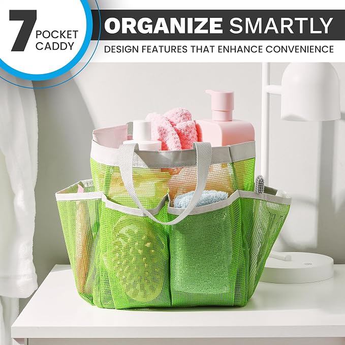 Handy Laundry Mesh Shower Caddy – 7 Pocket Portable Shower Caddy for Dorm, Gym, Travel & Bathroom – Quick-Dry Collapsible Organizer Tote Bag for College Essentials, Toiletries & Small Items (Green) - Image 5