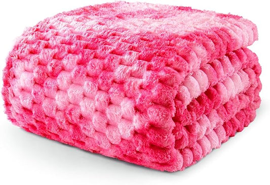 Exclusivo Mezcla Fleece Twin Blanket for Bed, Extra Large Fuzzy Tie-dye Hot Pink Bed Blankets, Soft Cozy Plush Sofa Throws for All Seasons, 60x80 Inches