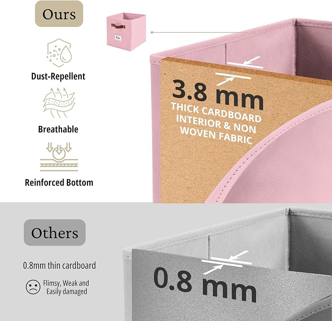 DECOMOMO Storage Bins, Cube Storage Bin with Labels, Fabric Storage Cubes for Shelves (10.5" x 11" / 6pcs, Pink) - Image 5