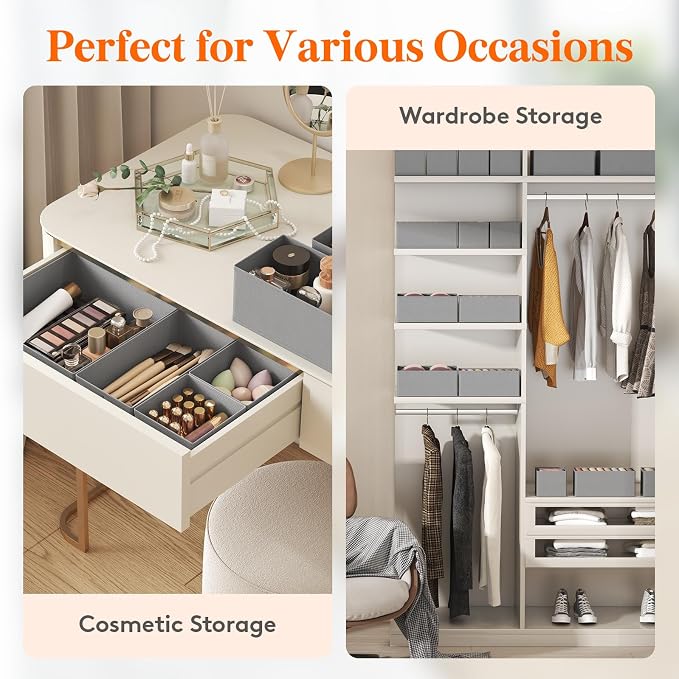 Lifewit Drawer Organizer Clothes for Closet 24 Pack, 3 Sizes Underwear Wardrobe Drawer Dividers, Fabric Foldable Dresser Storage Organizer Bins for Sock, Bra, Lingerie, Undies, Grey - Image 8