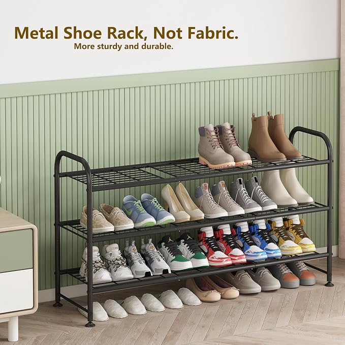 LINZINAR Shoe Rack 3 Tier Long Metal Shoe Organizer for Closet Entryway Black - Image 5