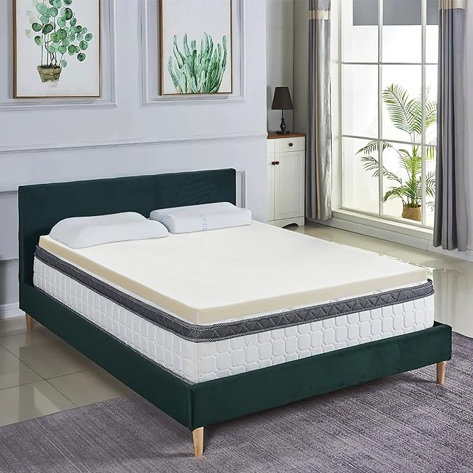 Nutan, 2-Inch High Density Medium Firm Foam Mattress Topper, CertiPUR-US Certified for Superior Comfort and Support, Queen, Green