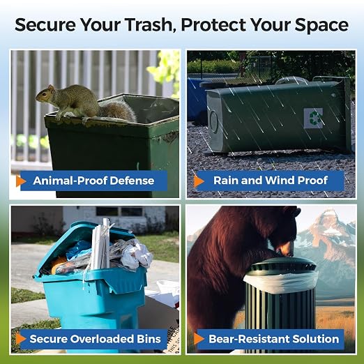 4PCS Bear Proof Trash Can Locks with Double Metal Claw - Adjustable Strap Garbage Can Locks for 28-96 Gallon Outdoor Bins, Animal Proof Against Raccoons - Image 3