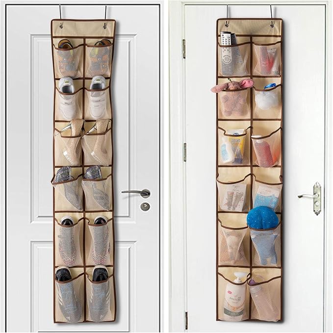 KEEPJOY Over The Door Shoe Organizer,Hanging Shoe Organizer 12 Mesh Pockets Shoe Organizer for Closet,Works Well for Men and Woman Kids Shoes Storage, 57.5×12.6inch(Beige) - Image 4