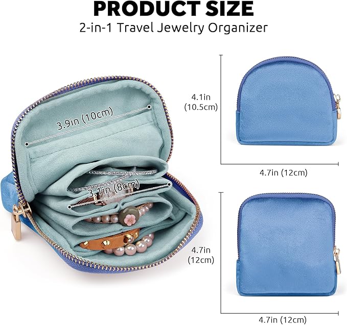 Small Travel Jewelry Case Set 2-in-1 Detachable Velvet Pouches, Portable Jewelry Organizer Bag for Rings Earrings Bracelets, Gift Box for Women (Aqua Blue) - Image 5