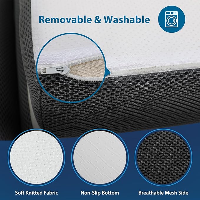 3 inch Folding Mattress Tri Fold Memory Foam Mattress Topper Portable Foldable Mattress Topper with Washable Cover Non-Slip Bottom for Camping, Guest, Floor RV, CertiPUR-US Certified,Twin XL