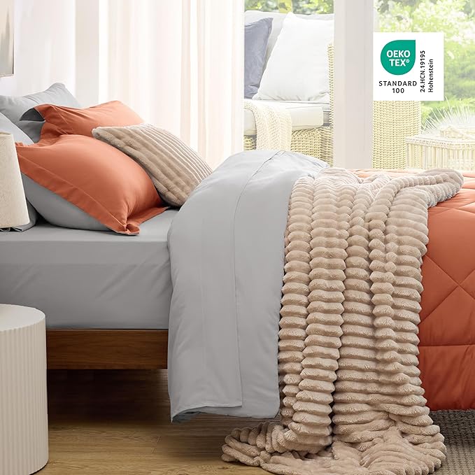 Bedsure King Size Comforter Set - 7 Pieces Reversible Burnt Orange Bedding, King Size Bed Set for All Seasons, Bed in a Bag with Down Alternative Comforter, Sheets, Pillowcases & Shams
