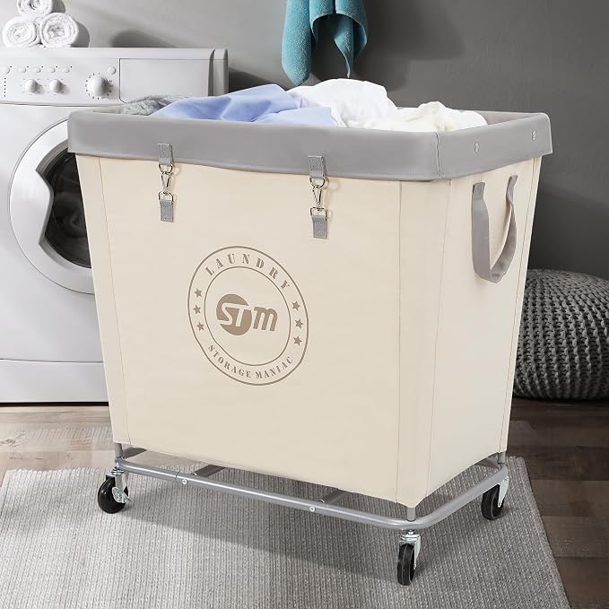 STORAGE MANIAC Commercial Laundry Hamper with Heavy Duty Steel Frame, 320 L Industrial Laundry Basket Cart with Wheels for Hotel, Home, Laundry Room, 31.7''L x 19.3''W x 30.91''H, Large Beige - Image 6