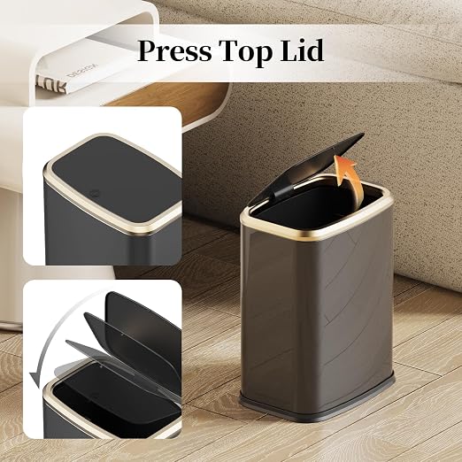 2.1 Gallon Bathroom Trash Can with Lid Press Top, 8 Liter Stainless Steel Garbage Can with Press Type Lid, Slim Trash Bin Waste Basket for Toilet, Office, Bedroom (Titanium Black) - Image 3