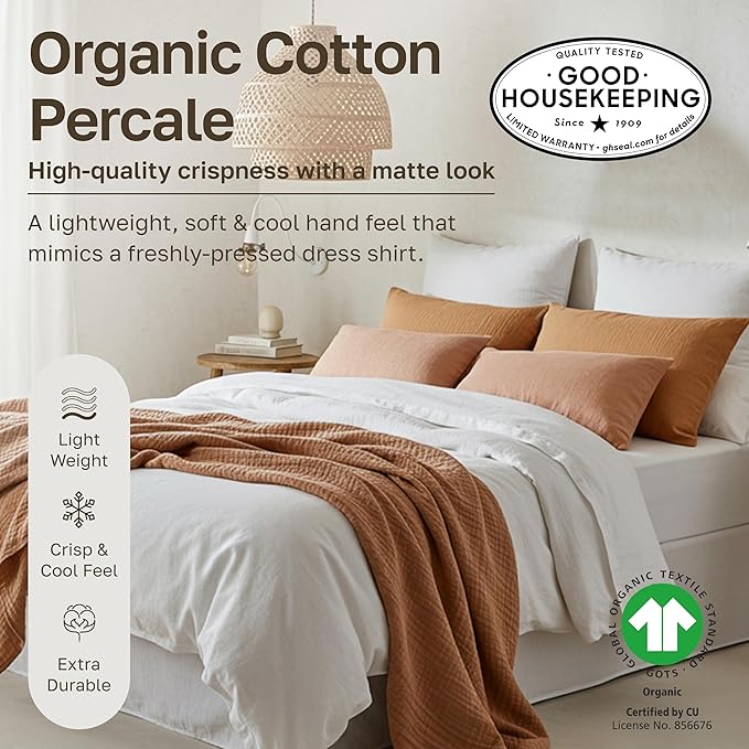 California Design Den Full Bed Sheets Set - Soft 100% Organic Bed Sheets with Deep Pockets, Crisp Percale, Breathable and Durable Bedding Set (Pink - Chalky Tone)