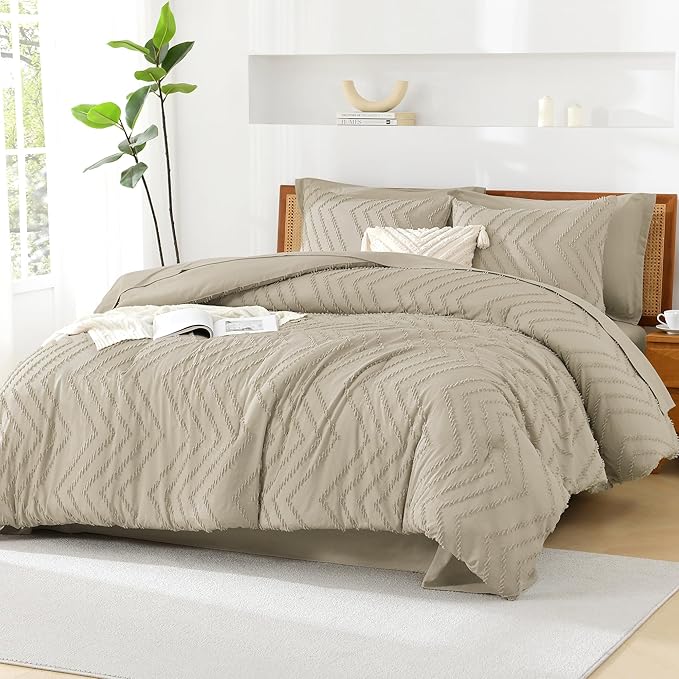 Litanika Light Hazel King Size Comforter Set with Sheets - 7 Pieces Bed in a Bag King Boho Tufted Complete Bedding Sets with Comforter, Sheets, Pillowcases & Shams