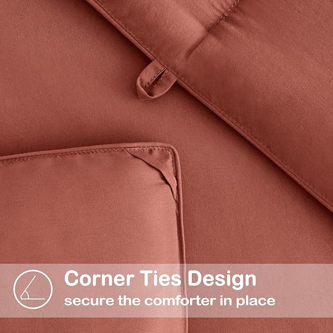 EASELAND Oversized King Down Alternative Comforter - Quilted Duvet Insert for All Seasons, Soft Lightweight with Corner Tabs, Summer Winter Warm Bedding, Terracotta 98x116 Inches