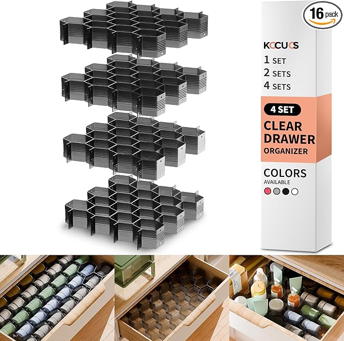 Honeycomb Separator Adjustable Drawer Organizer Divider for Underwear Belt-Scarf Socks Organizer (Black(4pcs)) by Kocuos+