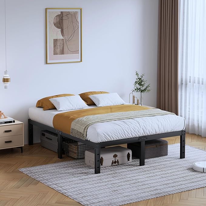 SHOANED Full Metal Bed Frame - 14 Inch Tall Heavy Duty Bedframe Black Basic Steel Slats Platform No Box Spring Needed/Easy Assembly/Noise Free