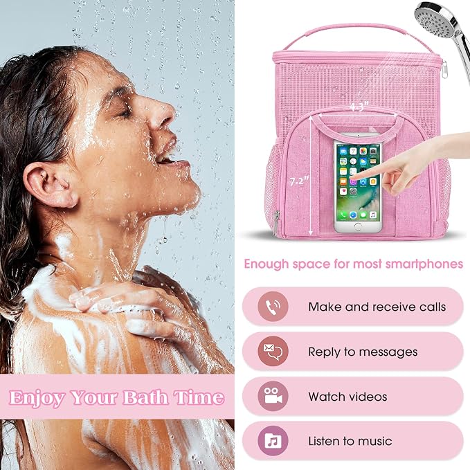 Attmu Mesh Shower Caddy Portable Dorm Tote Bag, Quick Dry Hanging Toiletry Bag, Large Capacity Shower Bag for College Dorm Room Essentials for Boys and Girls for Bath Camping (Light Pink) - Image 5