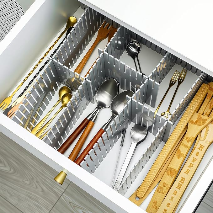 Blosssound 15 Pcs 5.12 Tall Drawer Divider Adjustable Drawer Organizer DIY Ultra Deep Storage Organizer Separator with Fixed Buckle for Underwear Socks Dormitory Office Kitchen Bedroom(Grey) - Image 5