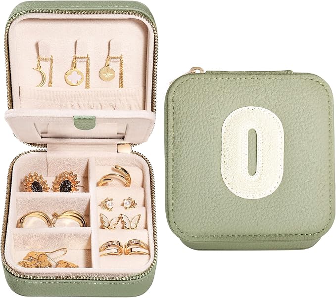 S.Leaf Initial Jewelry Case - Women's Small Travel Jewelry Box - Gift Box - Portable Organizer Box by SLeaf