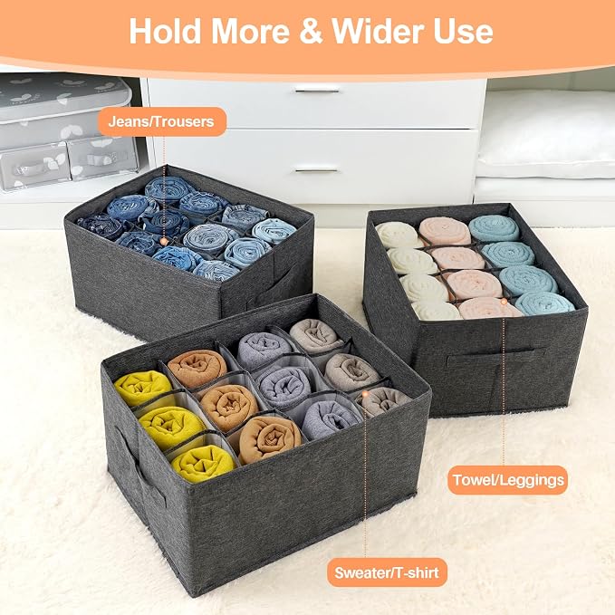 EASEVE 4Pcs Closet Organizers and Storage Bins for Clothes - 12 Cell Drawers Organizer Grid Storage Box for Jeans Pants Sweater T-shirts, Wardrobe Shelf Dividers Closets Organization - Image 5