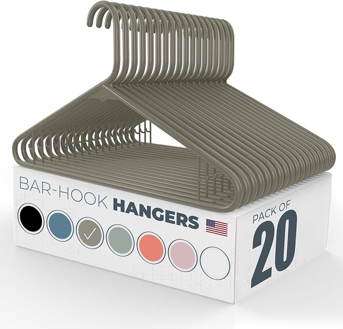 Neaties Plastic Hangers 20 Pack - Made in the USA - 6lb Capacity Standard Clothes Hangers with Strap Hooks for Dresses, Lingerie, Shirts, Pants, and Jackets - Gray by NeatiesHangers