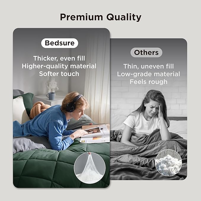Bedsure Twin Comforter Set - 5 Pieces Reversible Forest Green Bedding, Twin Size Bed Set for All Seasons, Bed in a Bag with Down Alternative Comforter, Sheets, Pillowcase & Sham