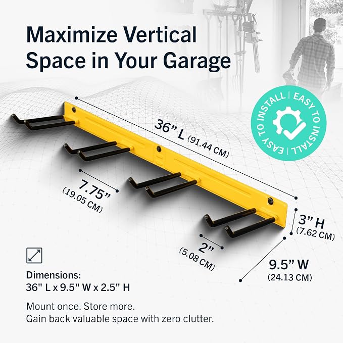 StoreYourBoard 36" Garage Tool Organizer Wall Mount | Garden Tool Organizer System | Heavy Duty Garden Tool Storage Rack for Yard Tools Rakes Shovels 250lbs Garage Organization | 4 PVC Coated Hooks - Image 2
