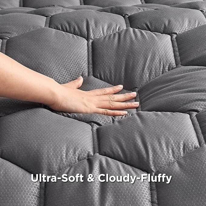 Bedsure Grey Twin Mattress Pad Cover - Quilted Fitted Mattress Topper Protector with 8-21 Inches Deep Pocket, Noiseless Breathable Bed Cover Padded, Machine Washable, Grey,39x75 Inches