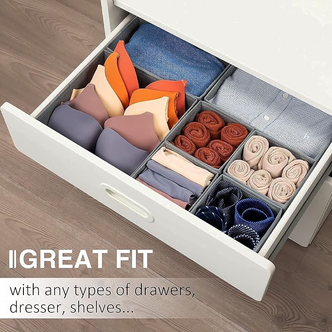 Criusia Drawer Organizer Clothes, 8 Pack Underwear Organizer, Foldable Closet Organizers and Storage Dresser Dividers for Clothes, Socks, Scarves, Ties (Gray) - Image 6