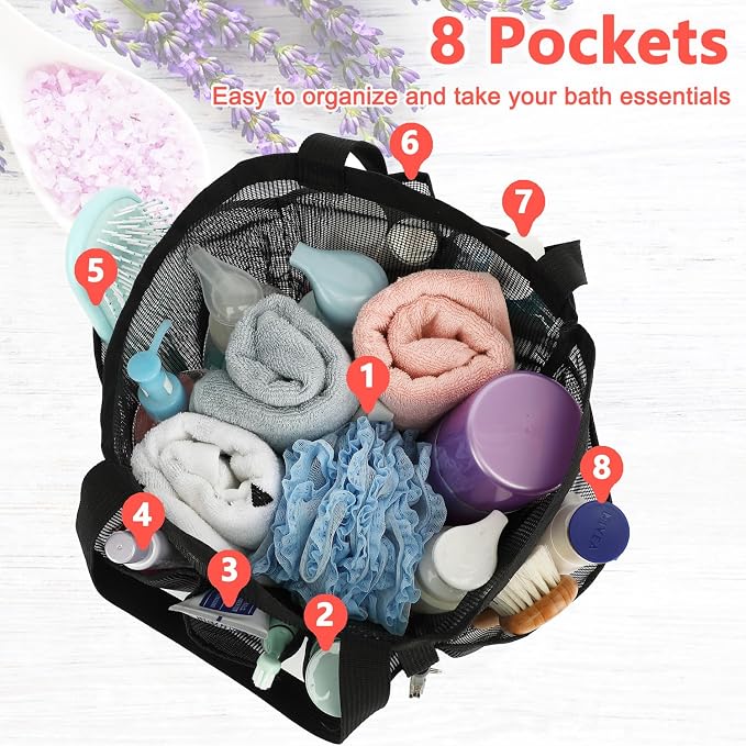 Fammart Mesh Shower Caddy Portable for College Dorm Room Essentials, 8-Pocket Large Shower Basket Tote Bag with 2 Handles for Toiletry, Bathroom, Beach, Camp, Gym - Image 4