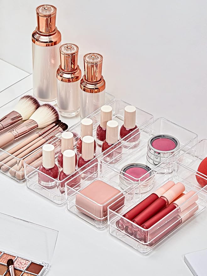 SMARTAKE 22-Piece Drawer Organizer with Non-Slip Silicone Pads, 4-Size Clear Desk Drawer Organizer Trays Storage Tray for Makeup, Jewelries, Utensils in Bedroom Dresser, Office and Kitchen, Clear - Image 3