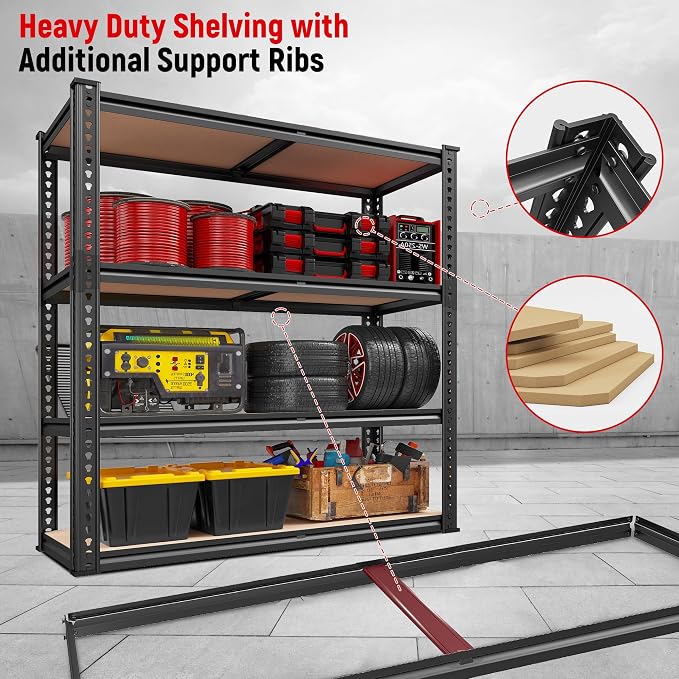 REIBII 40" W Garage Shelving 2000LBS Storage Shelves Adjustable Metal Shelving 4 Tier Metal Shelves Pantry Shelf for Garage Closet Kitchen Basement 40" W x 19.7''D x 60''H - Image 8