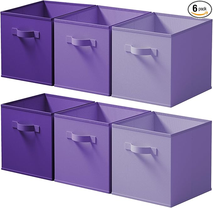Cupic Cupid 11 Inch Storage Cube, Fabric Cube Storage Bin with Handles, Storage Cube Organizer for Clothes and Toys, Collapsible Cube Bins for Closet, Shelves, Nursery, 6-Pack, Purple Gradient by CupicCupid