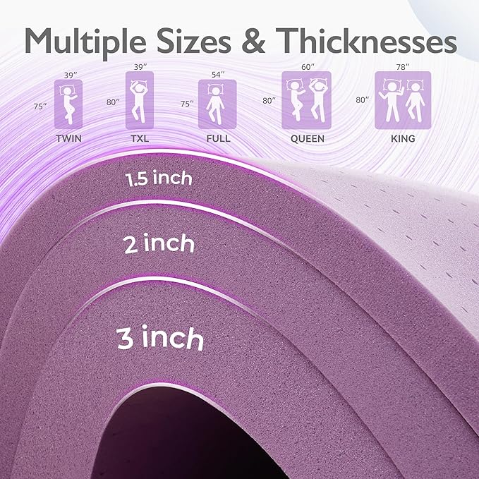 BDEUS 2 inch Mattress Topper, Cooling Gel Memory Foam Bed Topper for Pressure Relief and Back Pain, CertiPUR-US Certified, Dorm Essentials, King