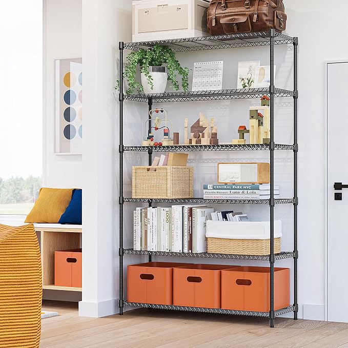 M MZG 6 Tiers Storage Shelves Load 2100LBS, Metal Shelving Wire Metal Shelving Unit Shelves for Storage Adjustable Garage Shelving for Pantry Kitchen Garage Black 17.7" D x 47.3" W x 82.4" H - Image 2