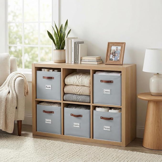 DECOMOMO Storage Cubes, 13x13x13 Storage Cube Bins with Labels, Fabric Organizer Bins (13" / 6pcs, Grey) - Image 2
